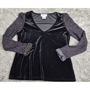 Soft Surroundings Velvet Womens Size Med Black Lace Sleeves V-Neck Tunic